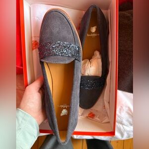 Bobbies Women's Navy Loafers with Glitter Accent